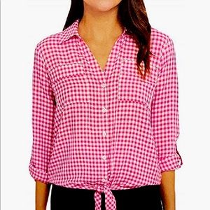 Pink and white checkered gingham summer blouse